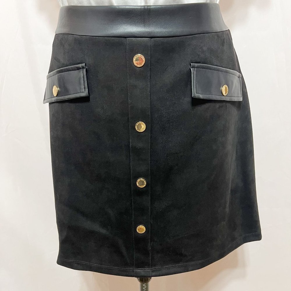 Andrew Marc NWT Sz XL Black  Faux Leather/Suede A-Line Pull On Skirt - Picture 3 of 9